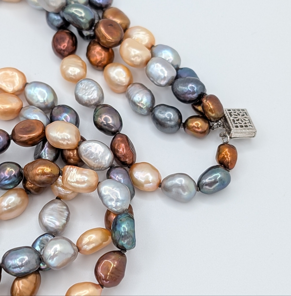 Imperial Pearl Syndicate 4 Strand Multicolor Baroque Cultured Pearl Necklace 18" - Picture 5 of 9